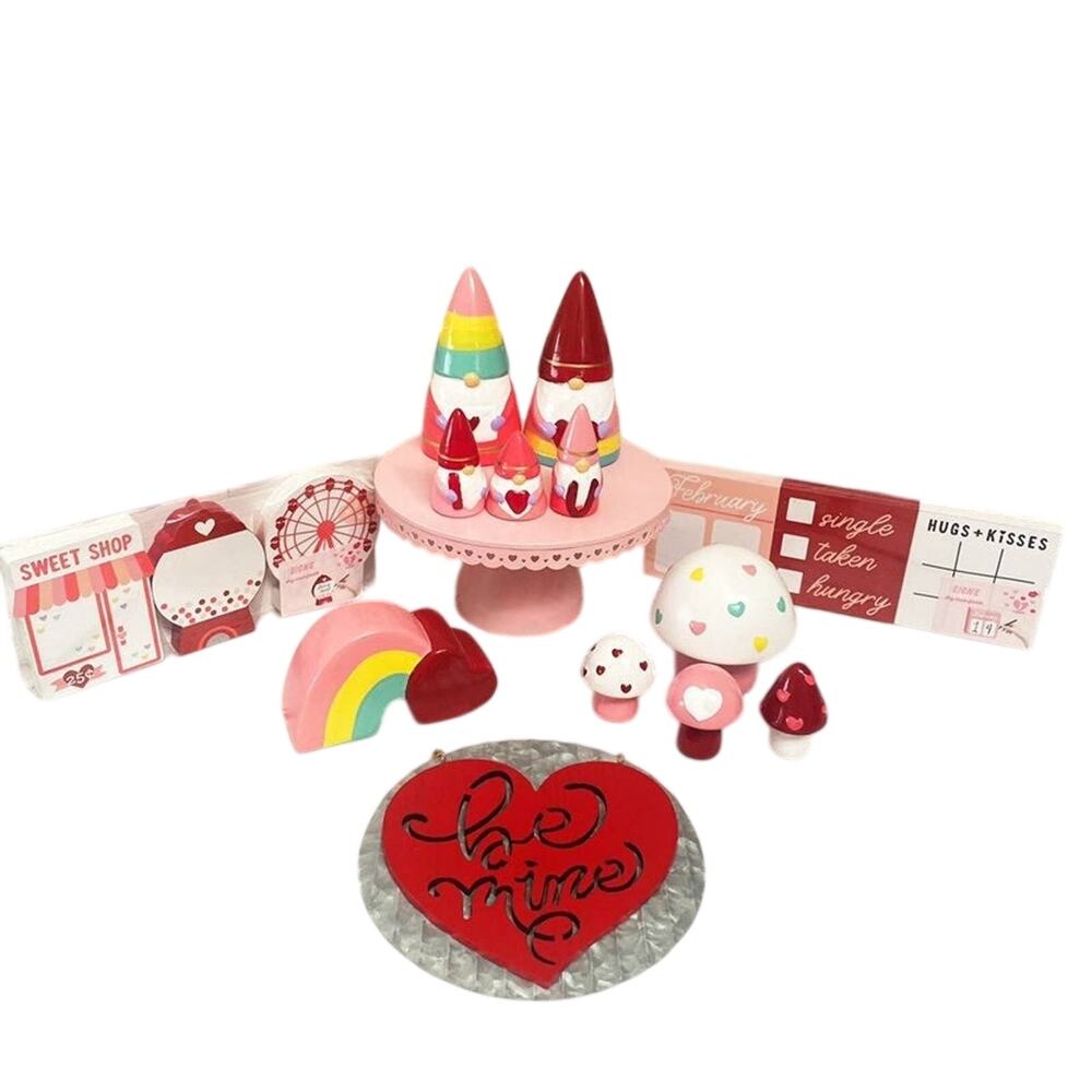 TARGET Bullseye Gnome Valentines Day Decor Bundle Wood Mushrooms Tiered Tray